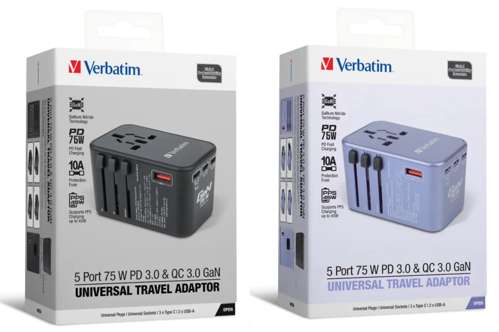 【門市發售】Verbatim 5 Port 75W PD3.0 & QC3.0 GaN 旅行火牛