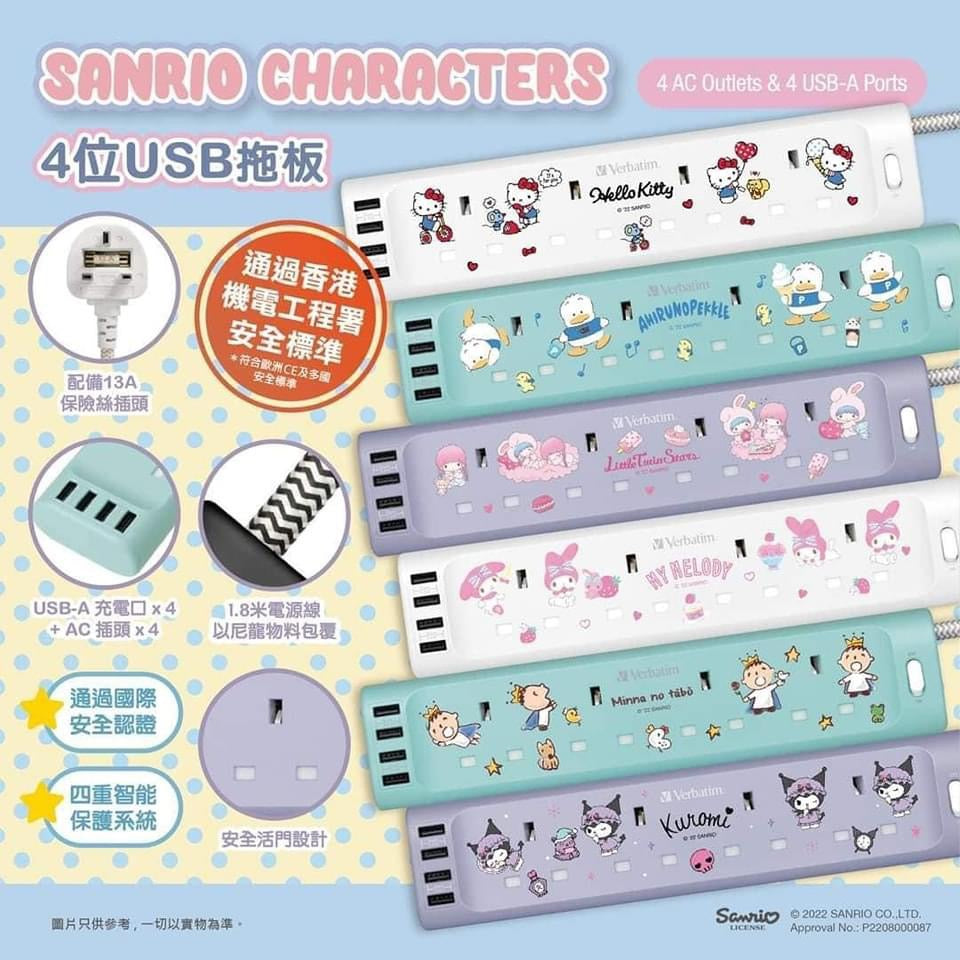 【門市發售】Sanrio  4Port USB拖板 （英式插頭）
